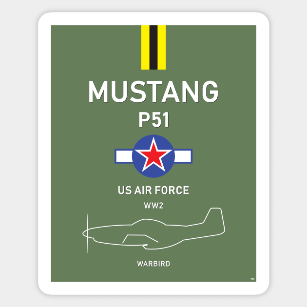 USAF P51 Mustang WW2 Warbird Fighter Air Force Sticker by PB Mary